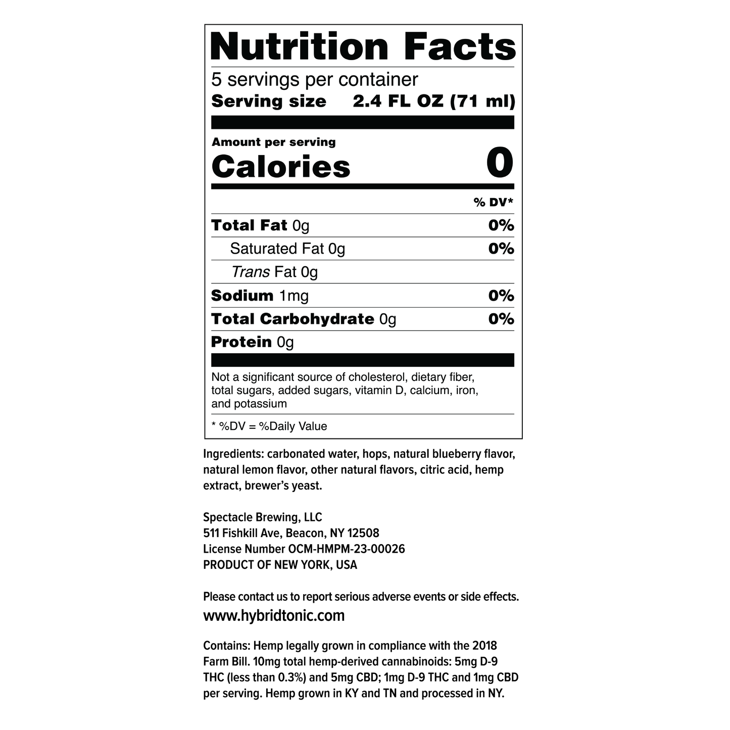 Hybrid Tonic Blueberry Dream Nutrition Facts