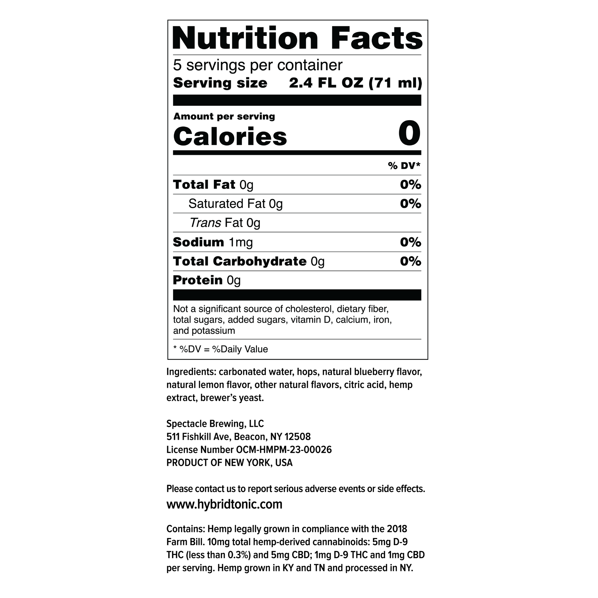 Hybrid Tonic Blueberry Dream Nutritional Facts