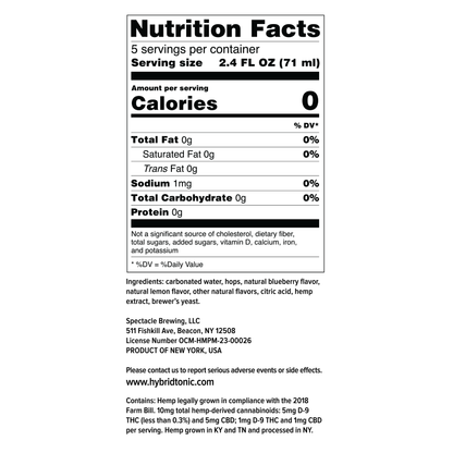 Hybrid Tonic Blueberry Dream Nutritional Facts