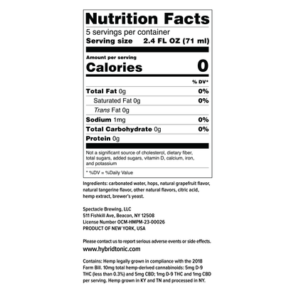 Hybrid Tonic Citrus Sunrise Nutritional Facts