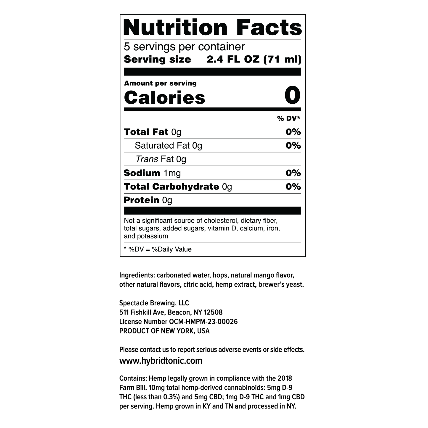 Hybrid Tonic Mango Haze Nutritional Facts