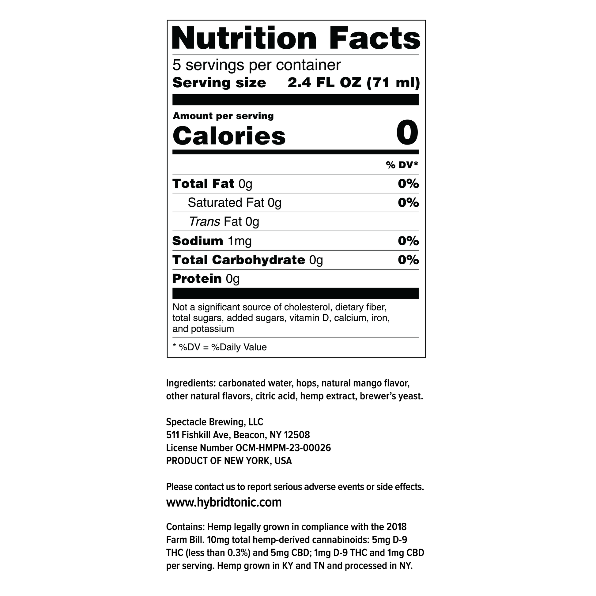 Hybrid Tonic Mango Haze Nutritional Facts